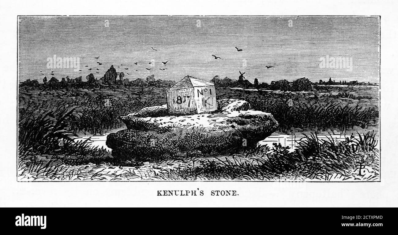 Kenulph’s Stone, Crowland, England Victorian Engraving, um 1840 Stockfoto