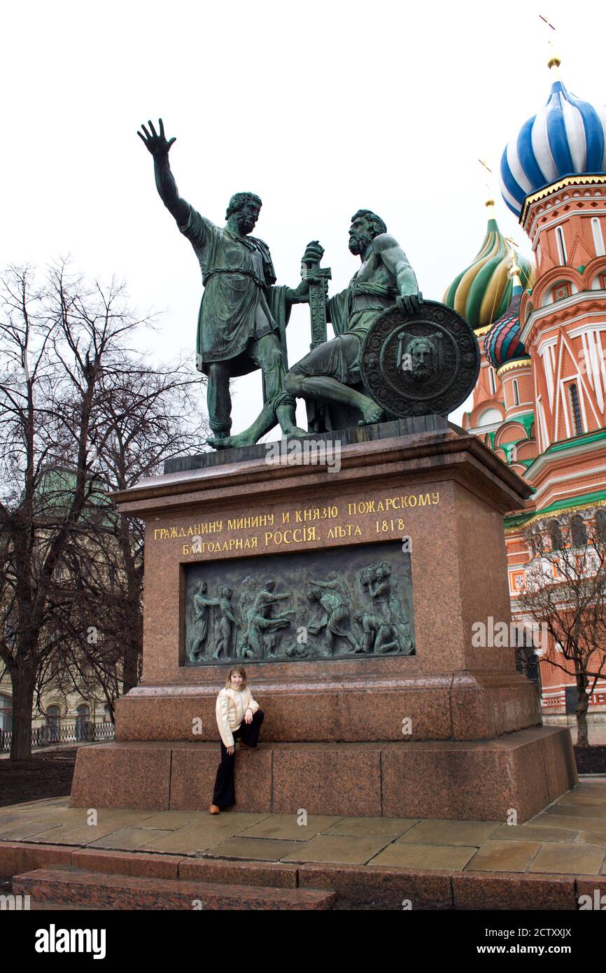 Denkmal für Bürger Kozma Minin und Prinz Dmitri Poscharski auf dem Roten Platz, Moskau, Russland Stockfoto