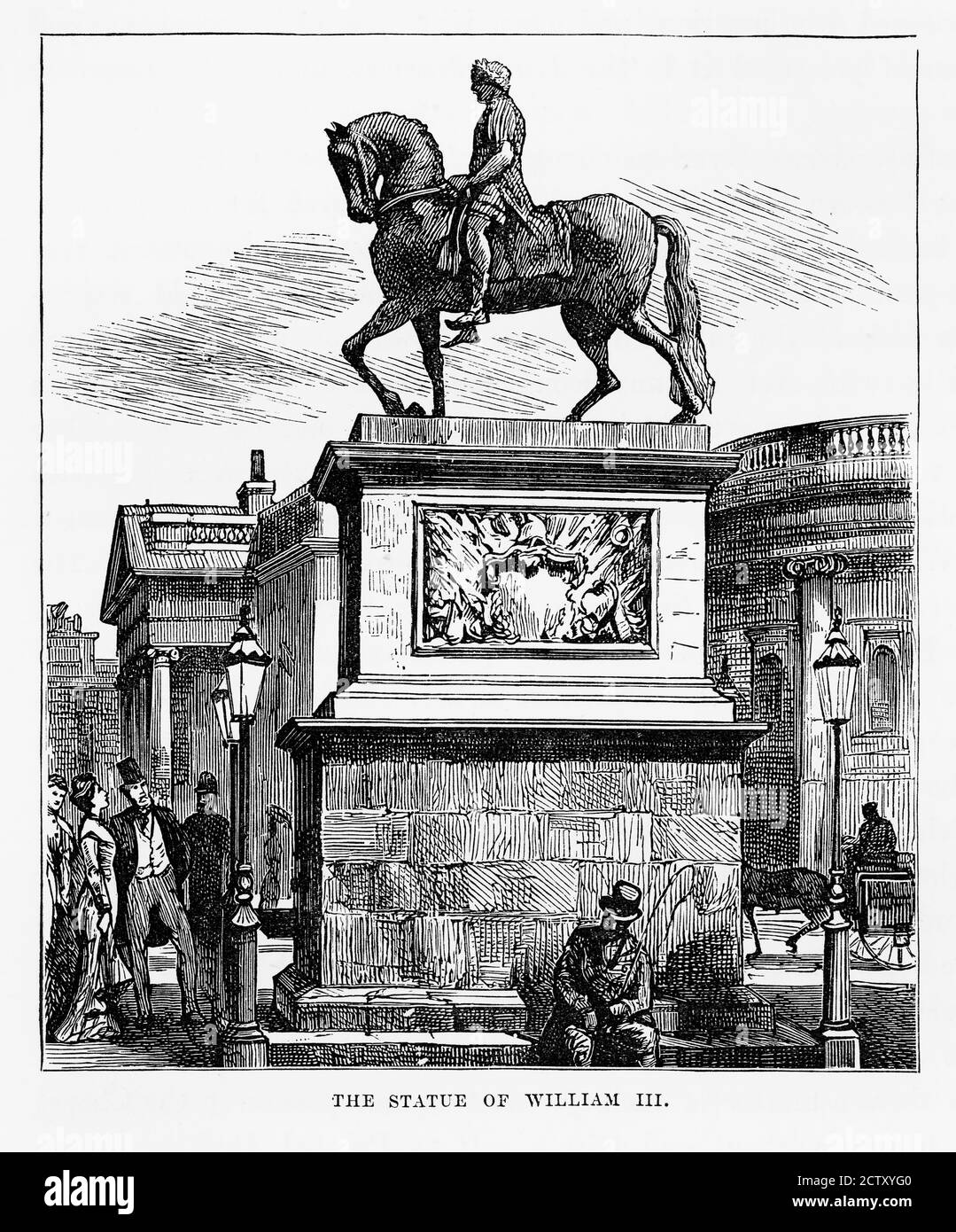 Statue, König Wilhelm III., Dublin, Irland viktorianische Gravur, um 1840 Stockfoto