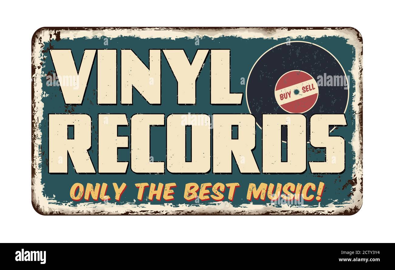 Vinyl-Schallplatten vintage rostigen Metall-Zeichen auf einem weißen Hintergrund, Vektor-Illustration Stock Vektor