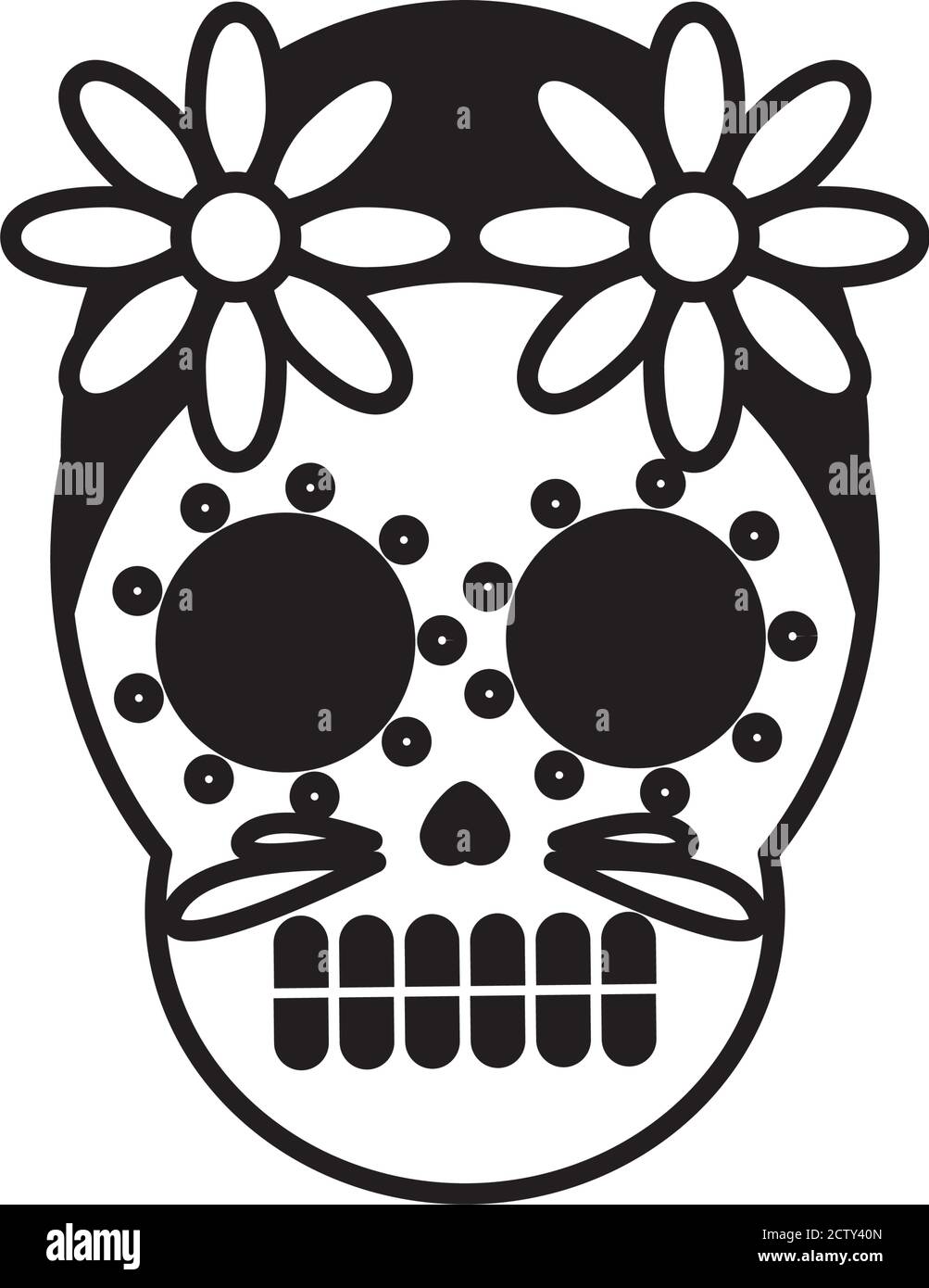 Traditionelle mexikanische Schädel Kopf mit Blumen Linie Stil Symbol Vektor Illustrationsdesign Stock Vektor