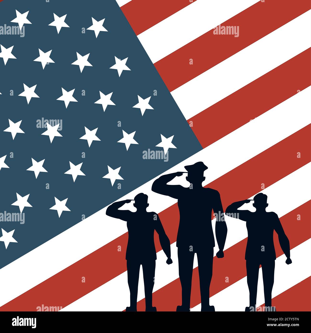 Offiziere militärische Silhouetten in usa Flagge Hintergrund Vektor Illustration Design Stock Vektor