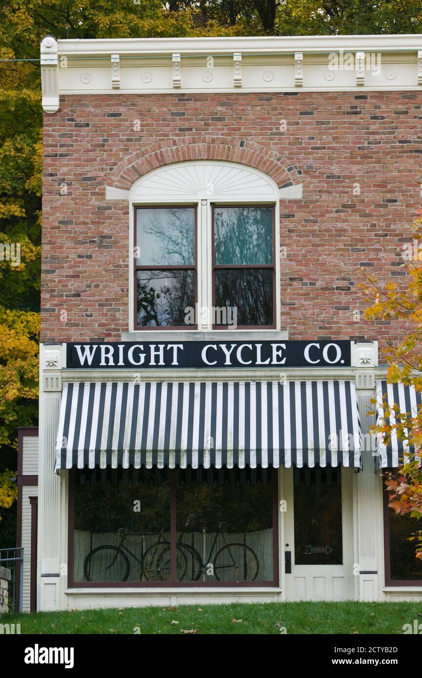 Replik des frühen 1900er Wright Fahrradladen, Carillon Historical Park, Dayton, Montgomery County, Ohio, USA Stockfoto