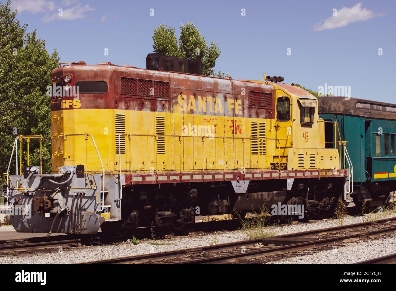 Santa Fe USA - September 17 2015; Santa Fe Railroad Dieselzug Nummer 93 nicht mehr in Betrieb geparkt in der Eisenbahn. Stockfoto