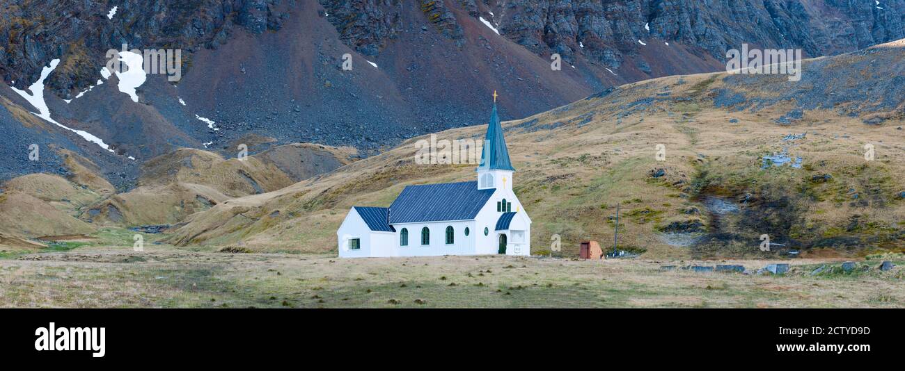 Alte Walfänger-Kirche, Grytviken, Südgeorgien Insel Stockfoto