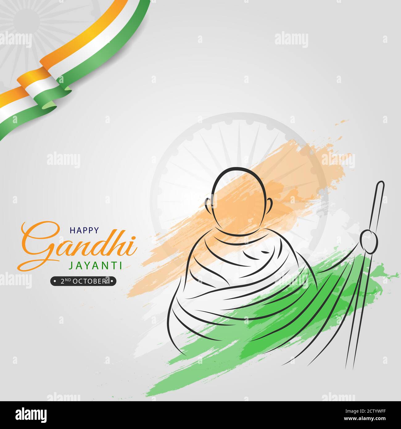 2. Oktober Happy Gandhi Jayanti Abstrakte Skizze von Gandhi Ji Lineart Vektor illustraion mit indischen Flagge Tri Farben und Ashoka Rad für Gandhi Jayanti Stock Vektor