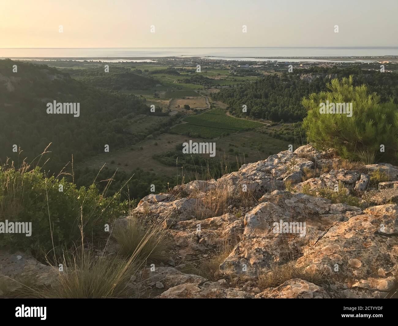 Eindrücke bilden das Massiv de la clape, ein kleines Kalksteinhügelgebiet in der Nähe von Gruissan Stockfoto