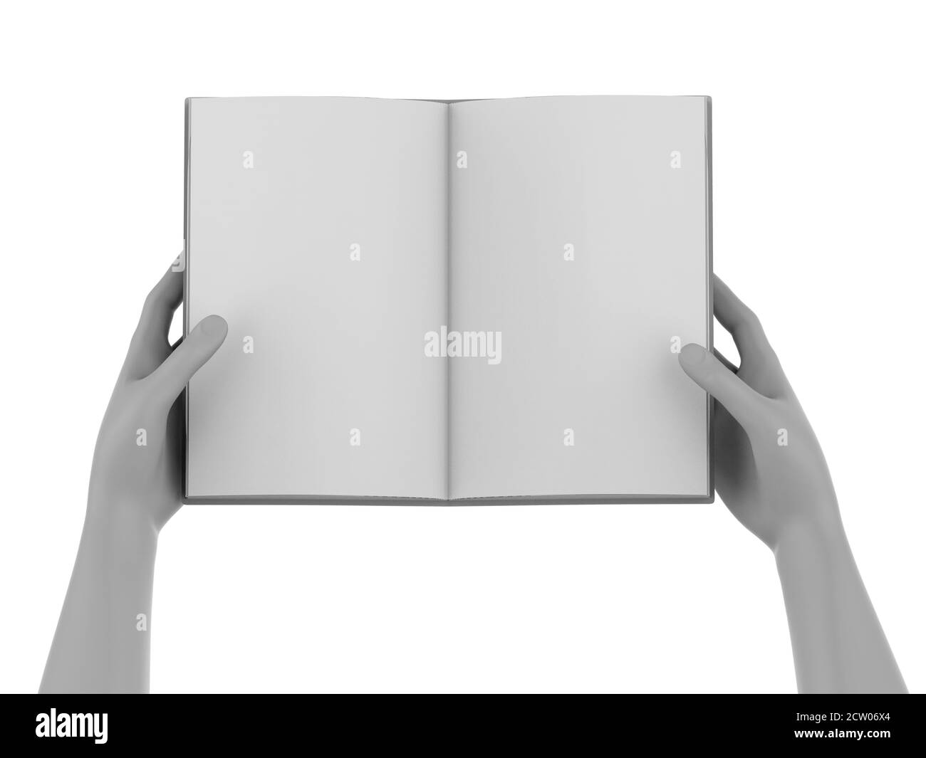 3d Rendering Hand halten leere Seiten Notizbuch auf weißem Hintergrund Stockfoto