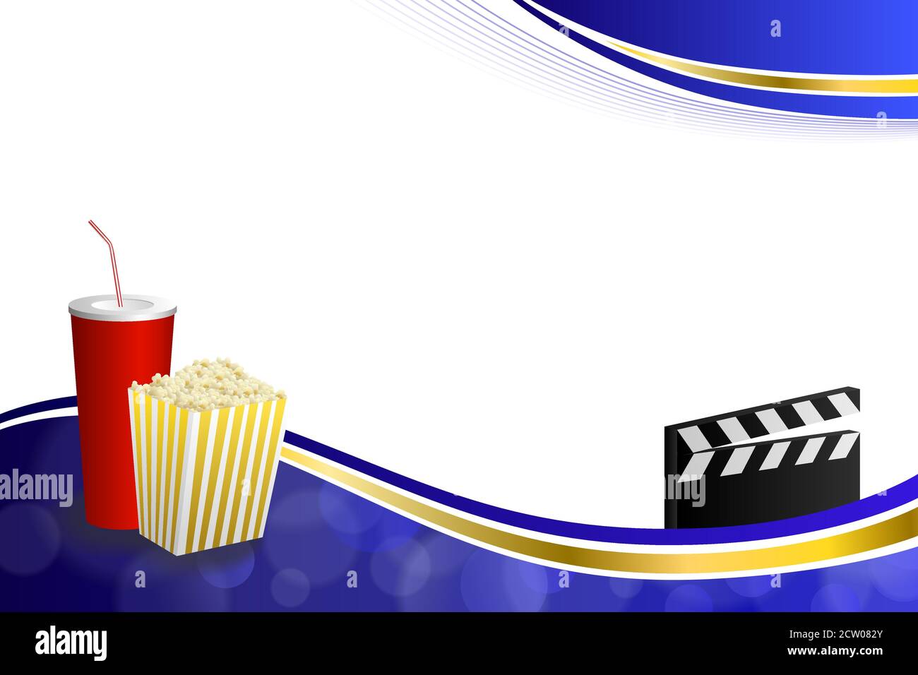 Hintergrund abstrakt blau Gold trinken Popcorn Film Klapper Board Rahmen Illustrationsvektor Stock Vektor