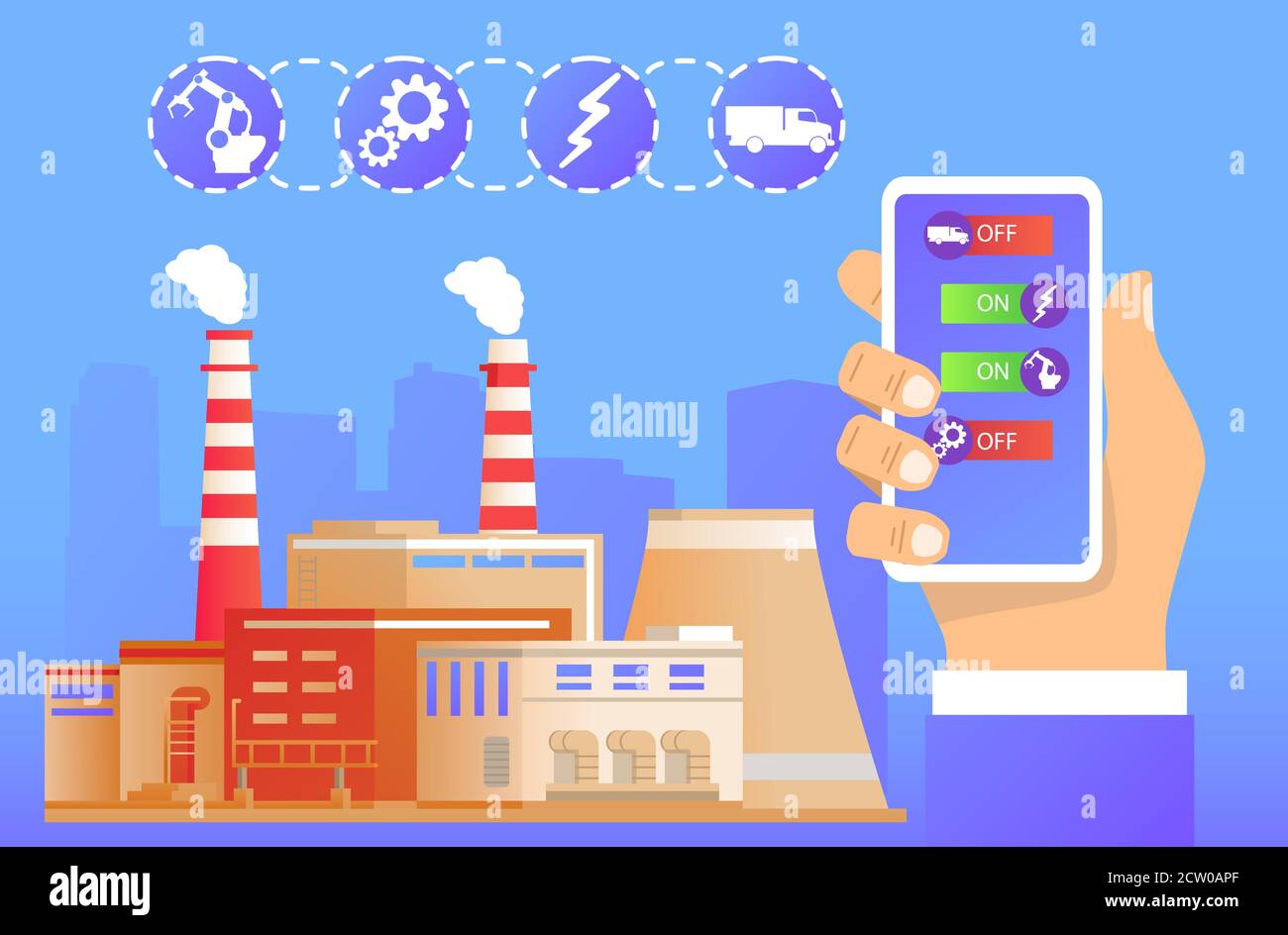 Remote-Werksverwaltung. Intelligente Industrie 4.0. Website-Banner-Konzept. Stock Vektor