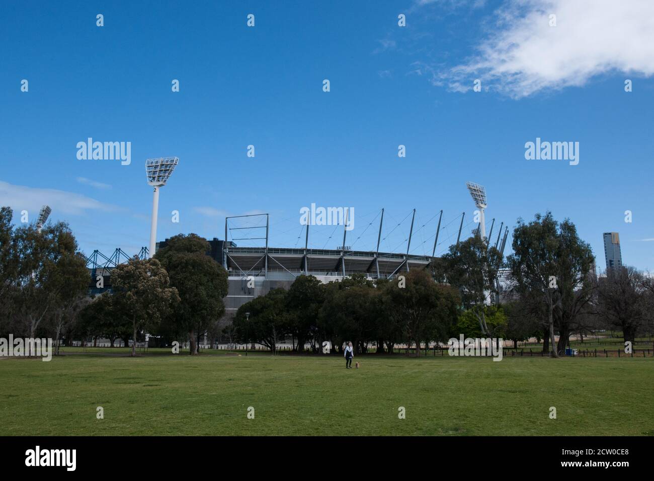 Melbourne, Australien 26 Sep 2020, das Gelände rund um Melbourne Cricket Ground "MCG" leer, außer für ein paar Mitglieder der Öffentlichkeit für einen Spaziergang, auf, was wäre die Australian Football League "AFL" Grand Final, Melbourne Australien. Stockfoto