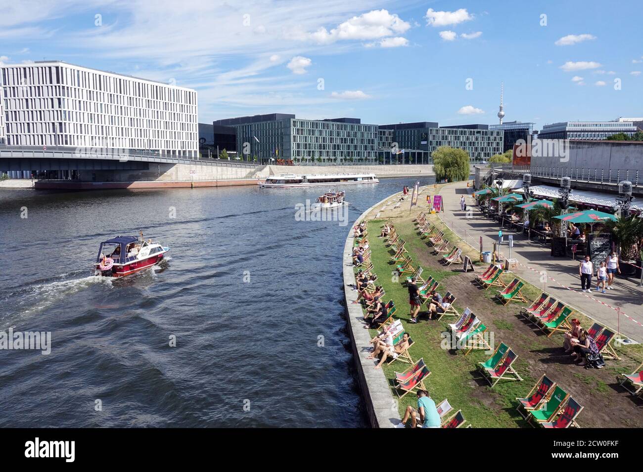 Berlin Spree River Beach Club am Ufer des Berliner Clubs Stockfoto