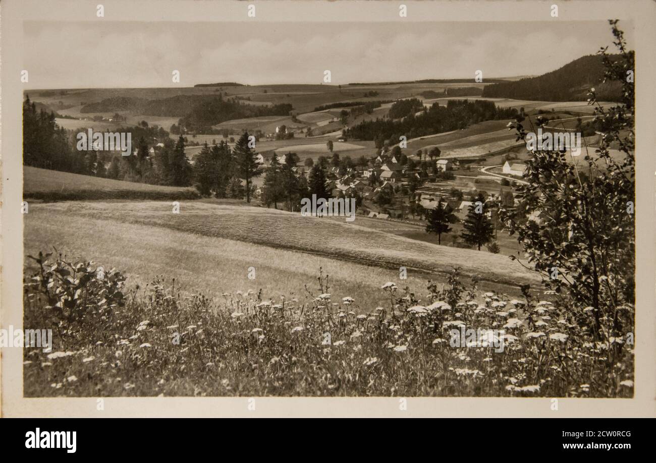 Teplice nad Metuji - alte schwarz-weiße Postkarte Stockfoto