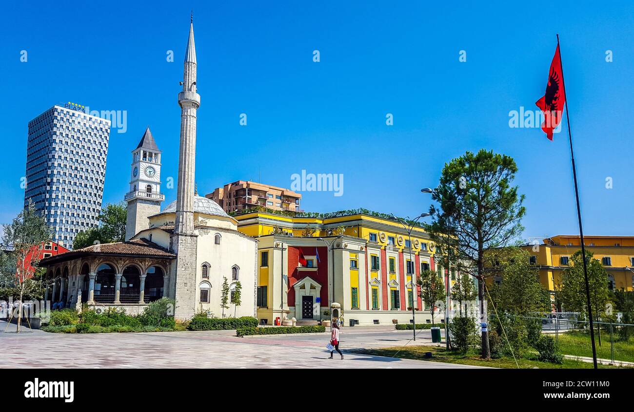 Skanderbeg Platz in Tirana, Albanien. Stockfoto