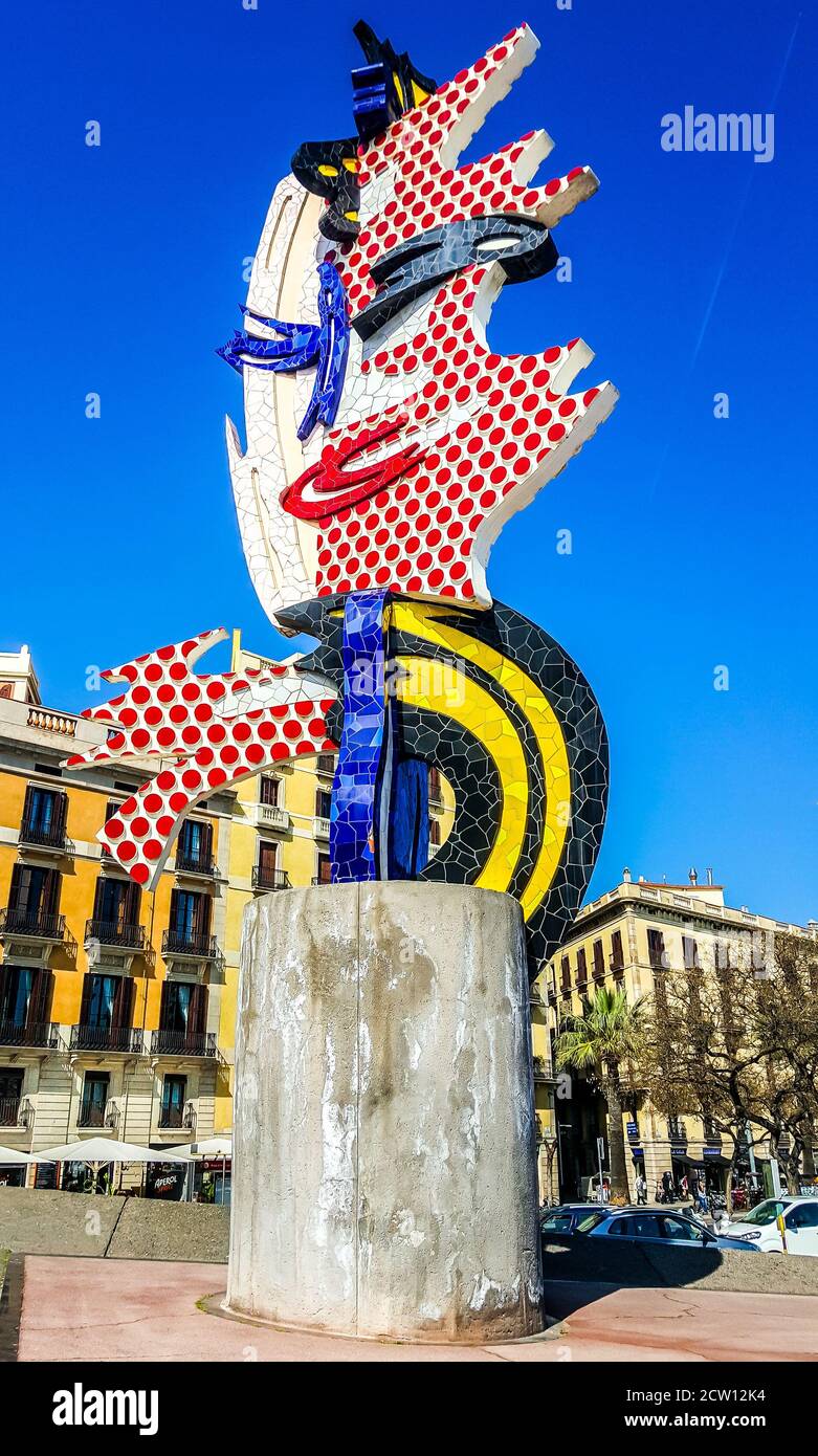 Skulptur 'El Cap de Barcelona' ('Head of Barcelona'). Spanien Stockfoto