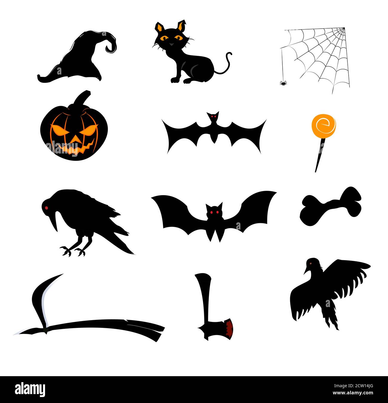 Halloween Figuren Silhouette Set für Website-Design, Banner-Design und für Party Einladungskarten. Stock Vektor