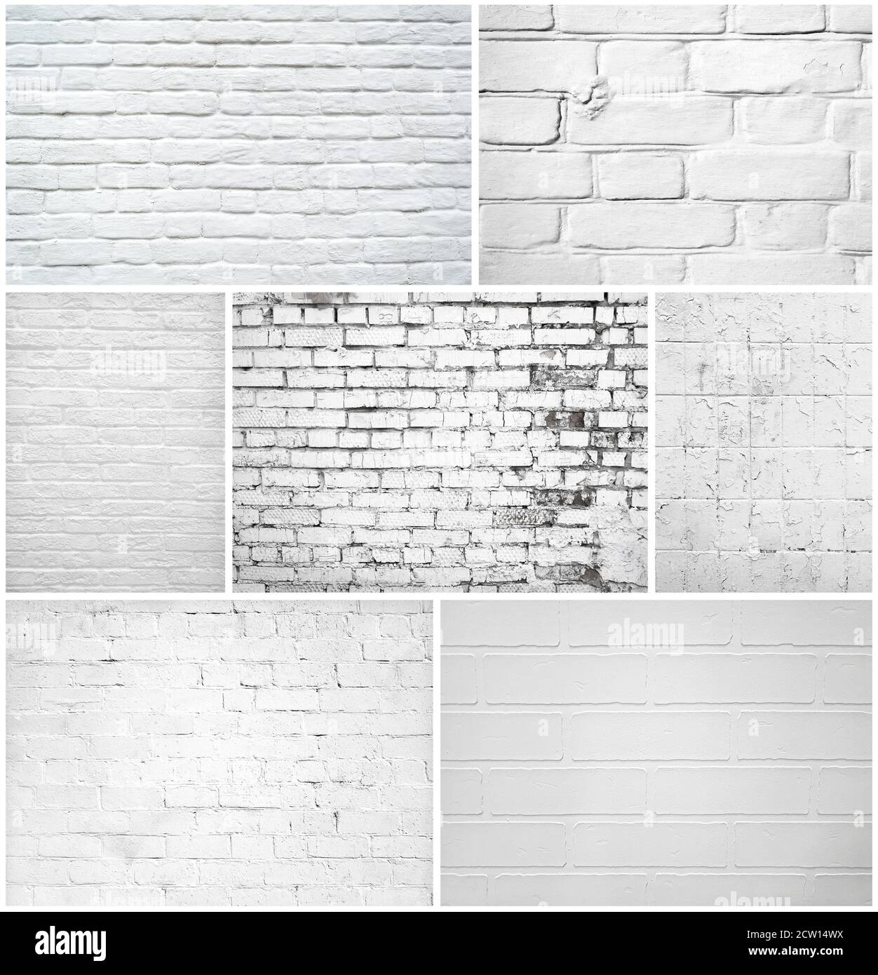 Weiße alte Ziegelwand Collage für Textur oder Hintergrund Stockfoto