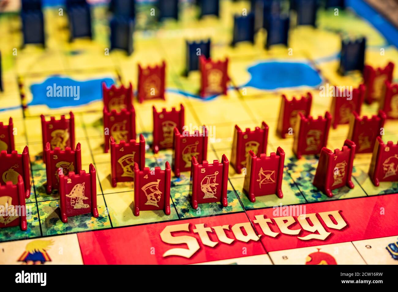Board-Ebene Ansicht der Strategie Brettspiel in Aktion Stockfoto