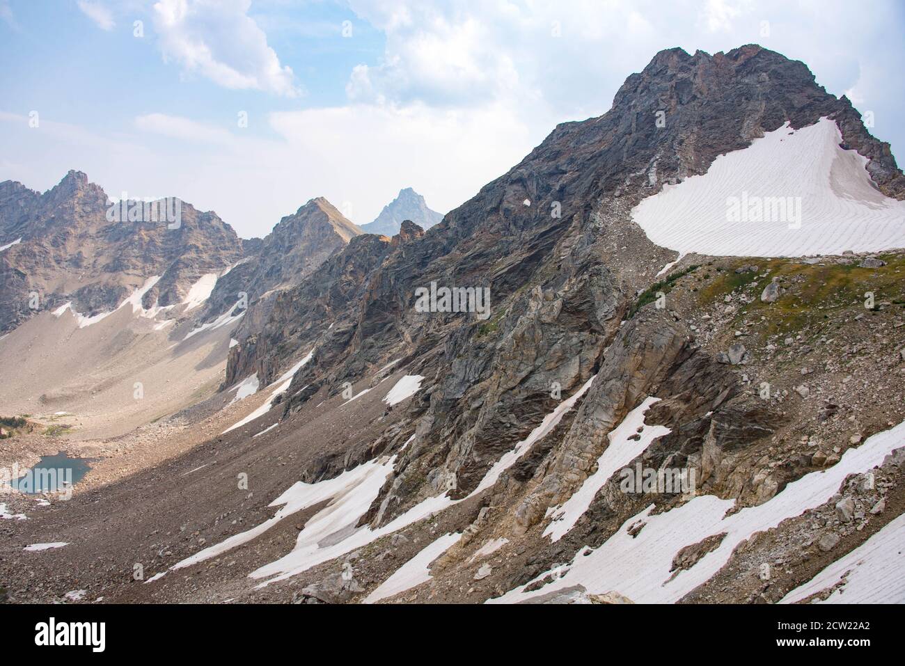 Crossing Paintbrush Divide auf dem Teton Crest Trail, Grand Teton National Park, Wyoming, USA Stockfoto