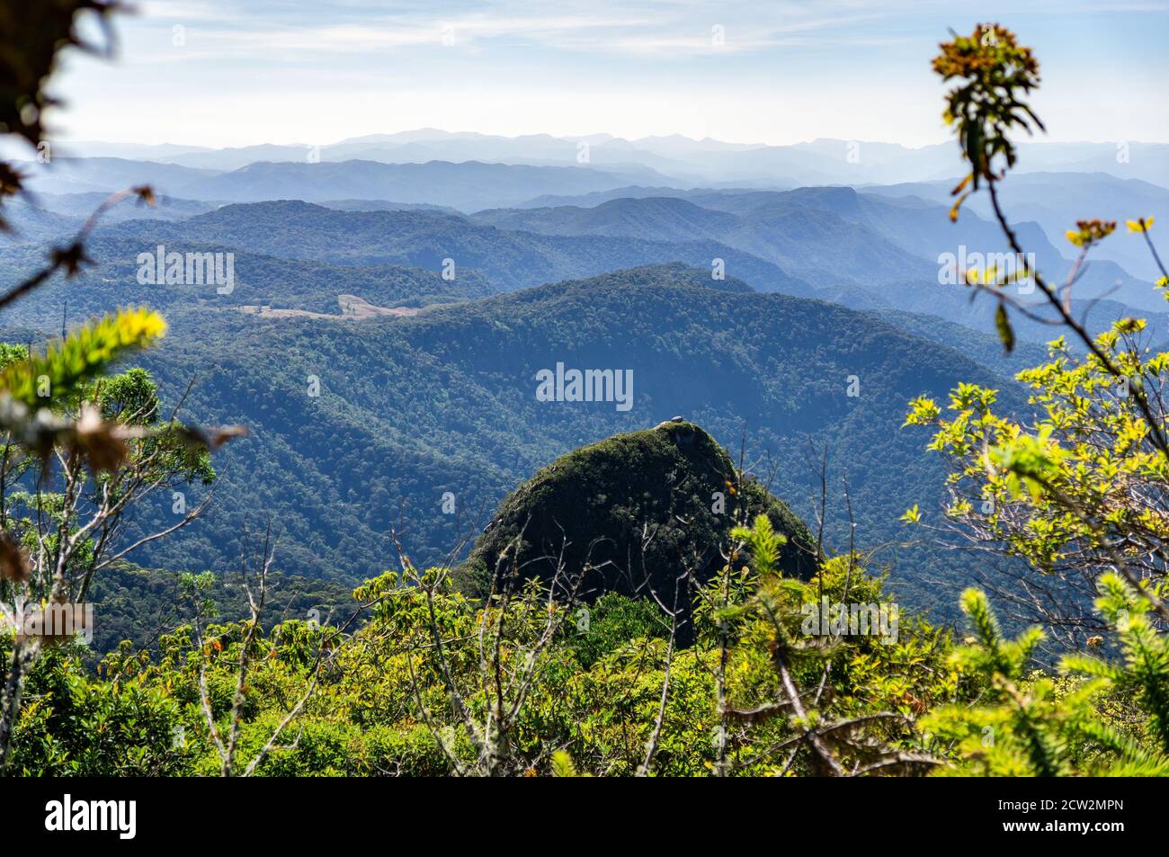 Nordansicht der bergigen Serra do Mar (Sea Ridge), wie von der Wanderweg Straße in Serra da Bocaina Nationalpark gesehen. Stockfoto