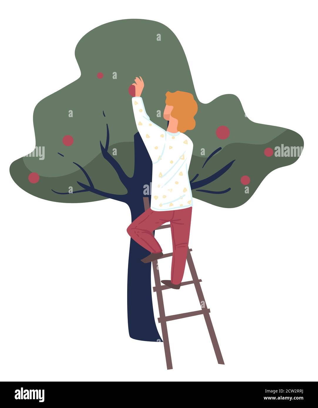 Herbsternte, Landwirt Ernte reifen Äpfeln von Bäumen Stock Vektor