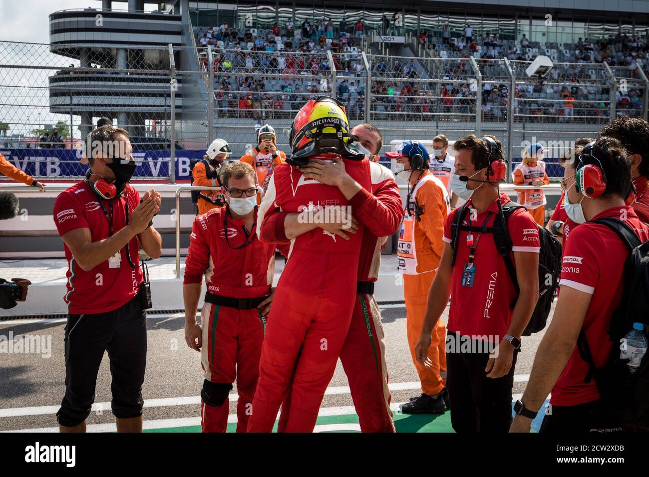 Schumacher Mick (ger), Prema Racing, Dallara F2 2018, Portrait, feiert seinen Sieg beim 10. Lauf der FIA Formel 2 Meisterschaft 2020 aus Stockfoto