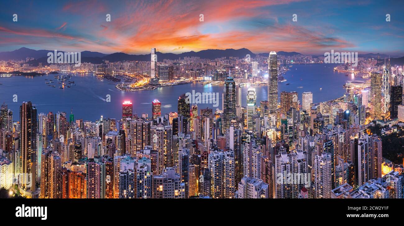 China - Hong Kong Stadtbild bei Nacht Stockfoto