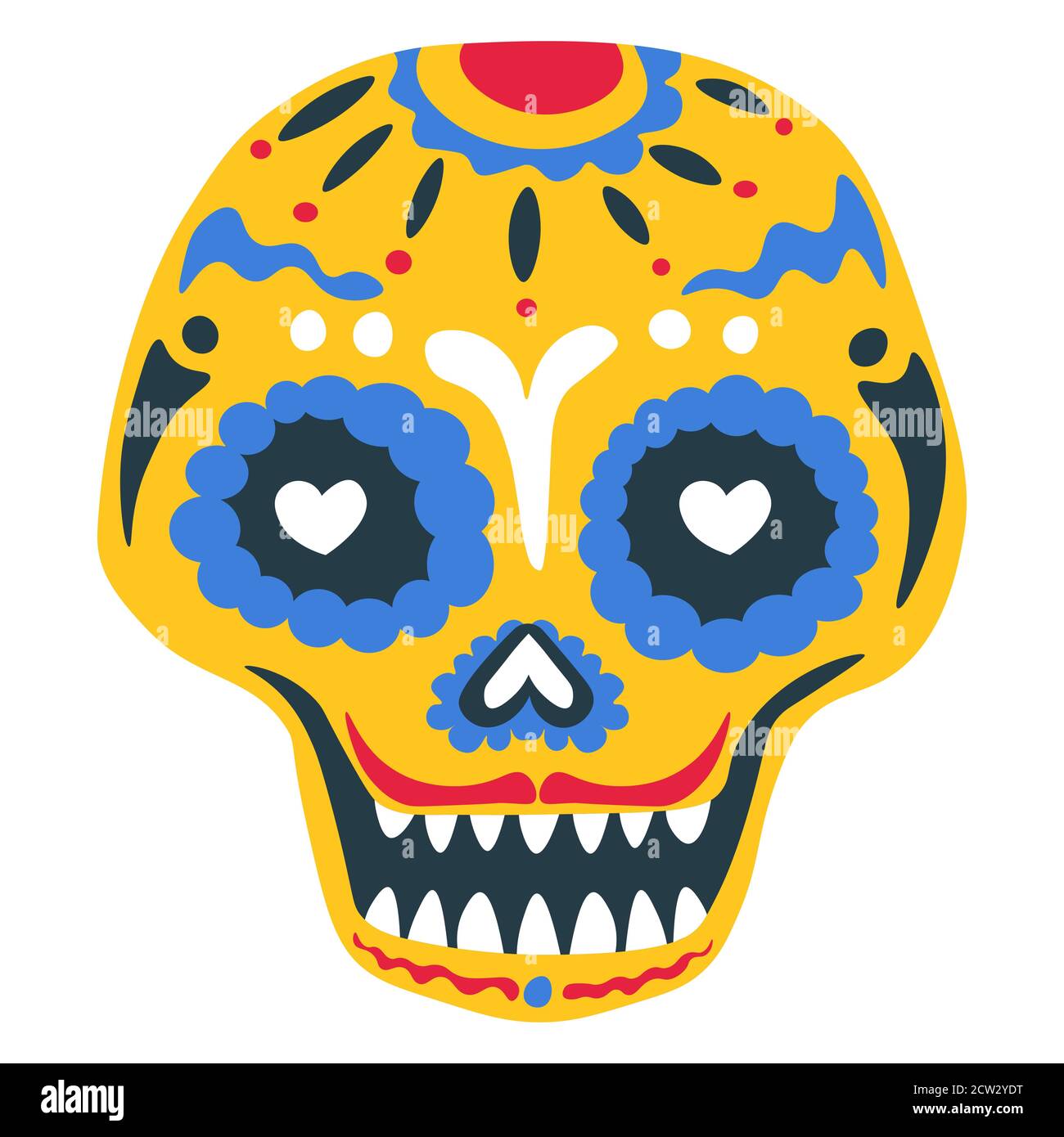 Bemalter Totenkopf, geschmückt mit Ornamenten, Tag der Toten Stock Vektor