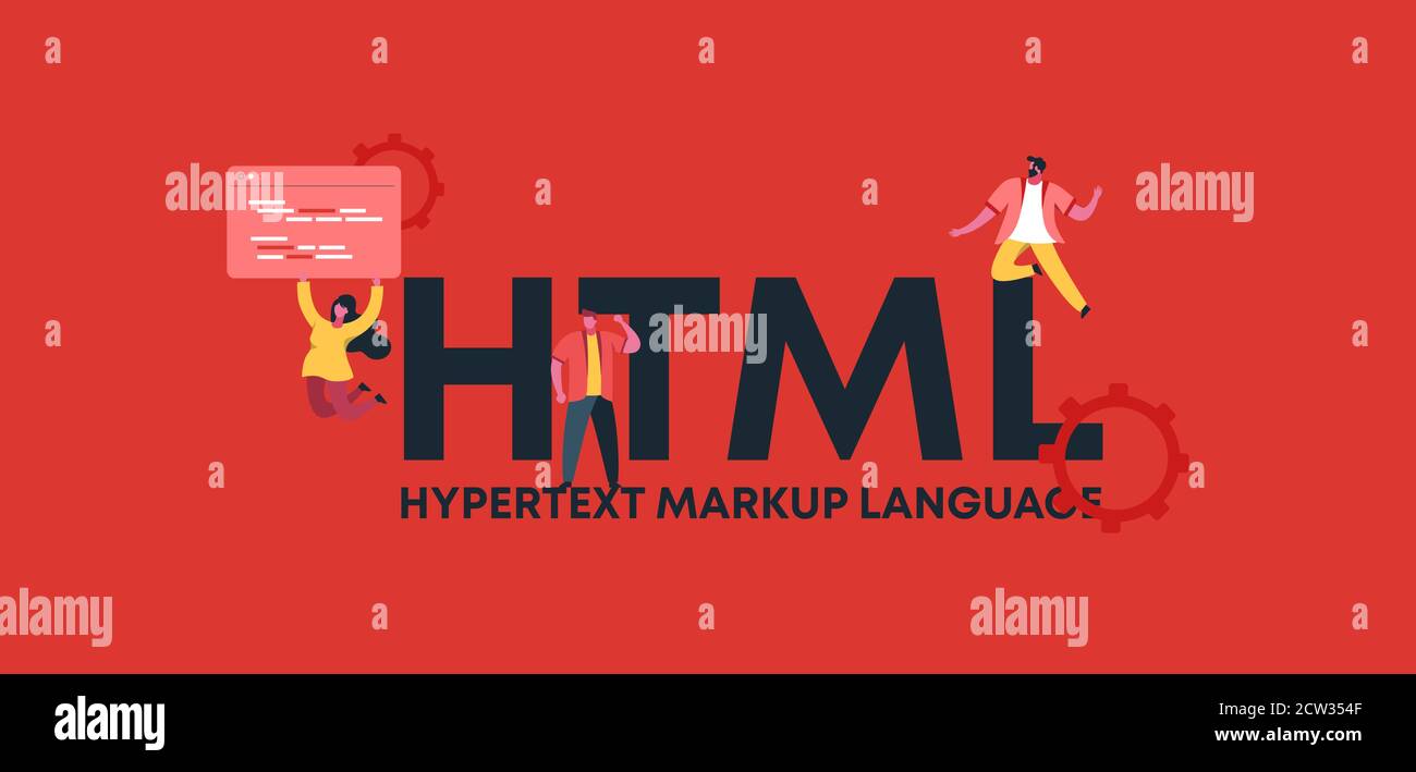 HTML-Hypertext-Markup-Sprache. Entwicklung von Online-Sprachanwendungen digitale Grafik-Skripte und Business. Stock Vektor
