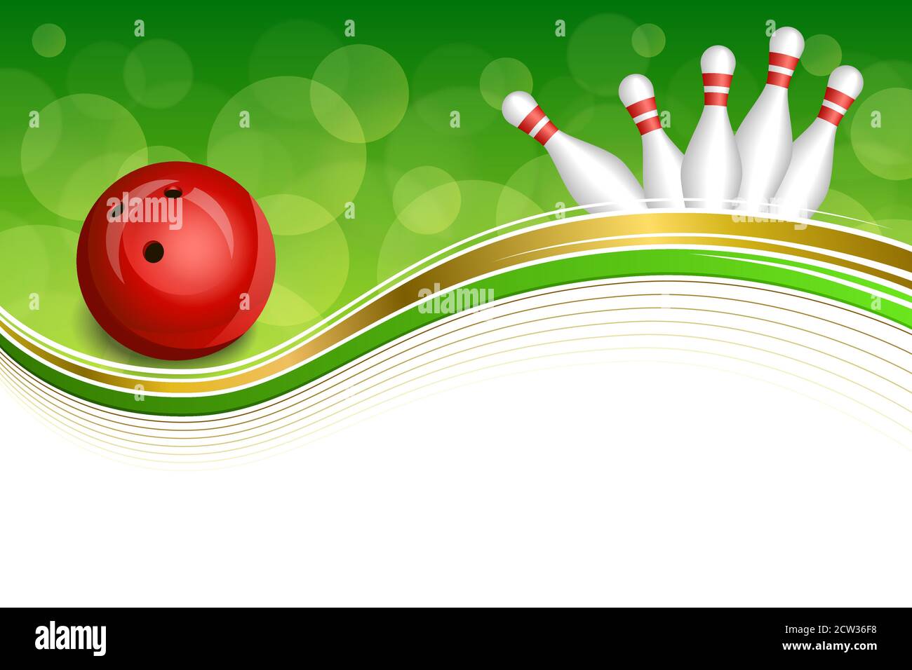 Hintergrund abstrakt grün Bowling rote Kugel Gold Rahmen Illustration Vektor Stock Vektor
