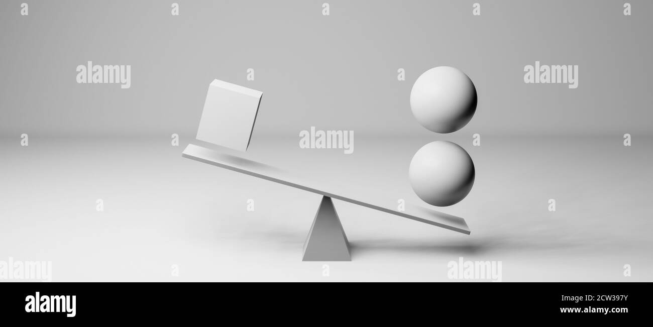 Instabilitat Unausgeglichene Skala Ungleichheitskonzept Mit Waage Kasten Oder Wurfel Kugeln Kugeln Oder Globen 3d Rendering Illustration Hintergrund Stockfotografie Alamy