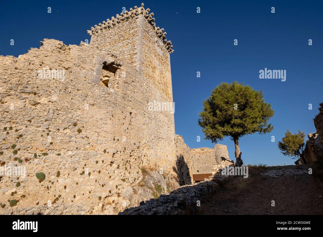 Castillo de Ucero, perteneció a la Orden del Temple, Siglos XIII y XIV, Soria, Comunidad Autónoma de Castilla, Spanien, Europa Stockfoto