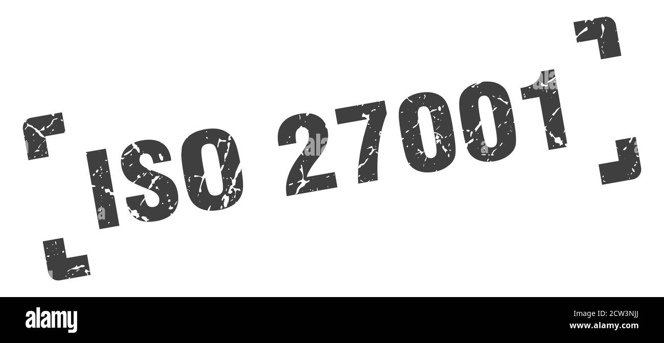 iso 27001 Stempel. Quadratisches Grunge Zeichen auf weißem Hintergrund Stock Vektor