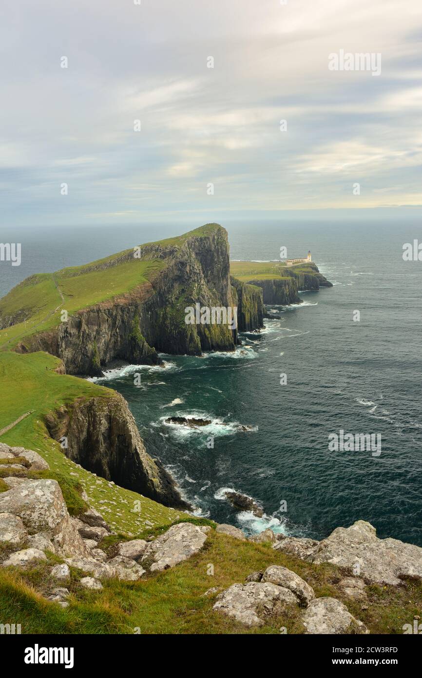 Neist Point Leuchtturm auf der Insel Skye, Schottland Stockfoto