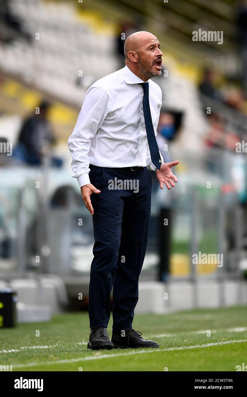 Cesena, Italien. September 2020. CESENA, ITALIEN - 27. September 2020: Vincenzo Italiano, Cheftrainer von Spezia Calcio, reagiert während der Serie A Fußballspiel zwischen Spezia Calcio und US Sassuolo. (Foto von Nicolò Campo/Sipa USA) Quelle: SIPA USA/Alamy Live News Stockfoto