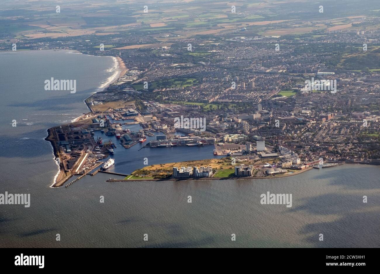 Luftaufnahme des Hafens von Leith, Edinburgh, Schottland. Stockfoto
