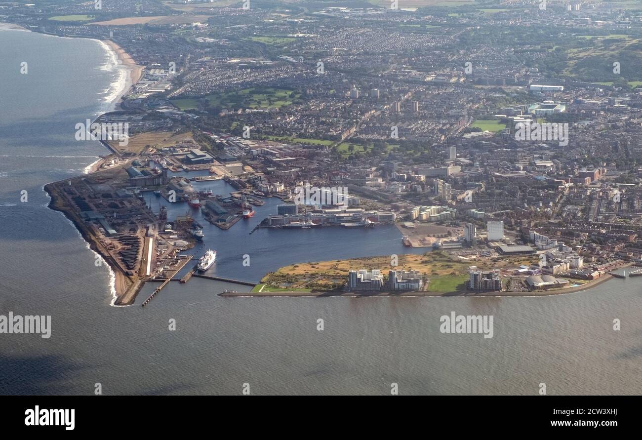 Luftaufnahme des Hafens von Leith, Edinburgh, Schottland. Stockfoto