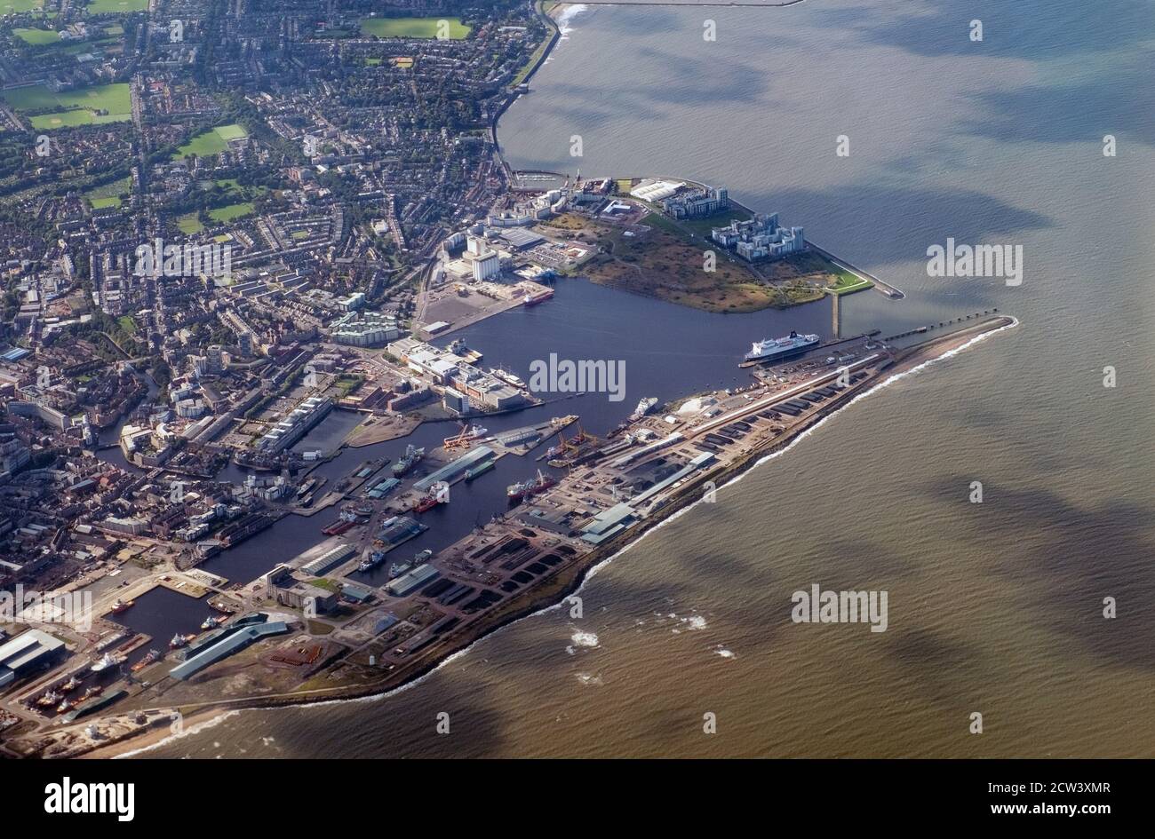 Luftaufnahme des Hafens von Leith, Edinburgh, Schottland. Stockfoto