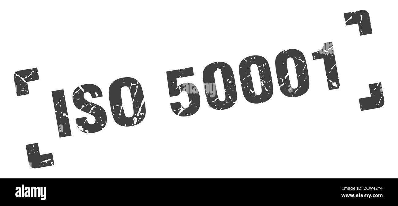 iso 50001 Stempel. Quadratisches Grunge Zeichen auf weißem Hintergrund Stock Vektor