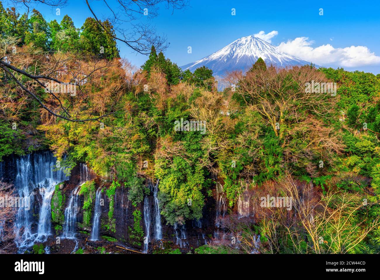 Fuji Berg und Shiraito Wasserfall in Japan. Stockfoto