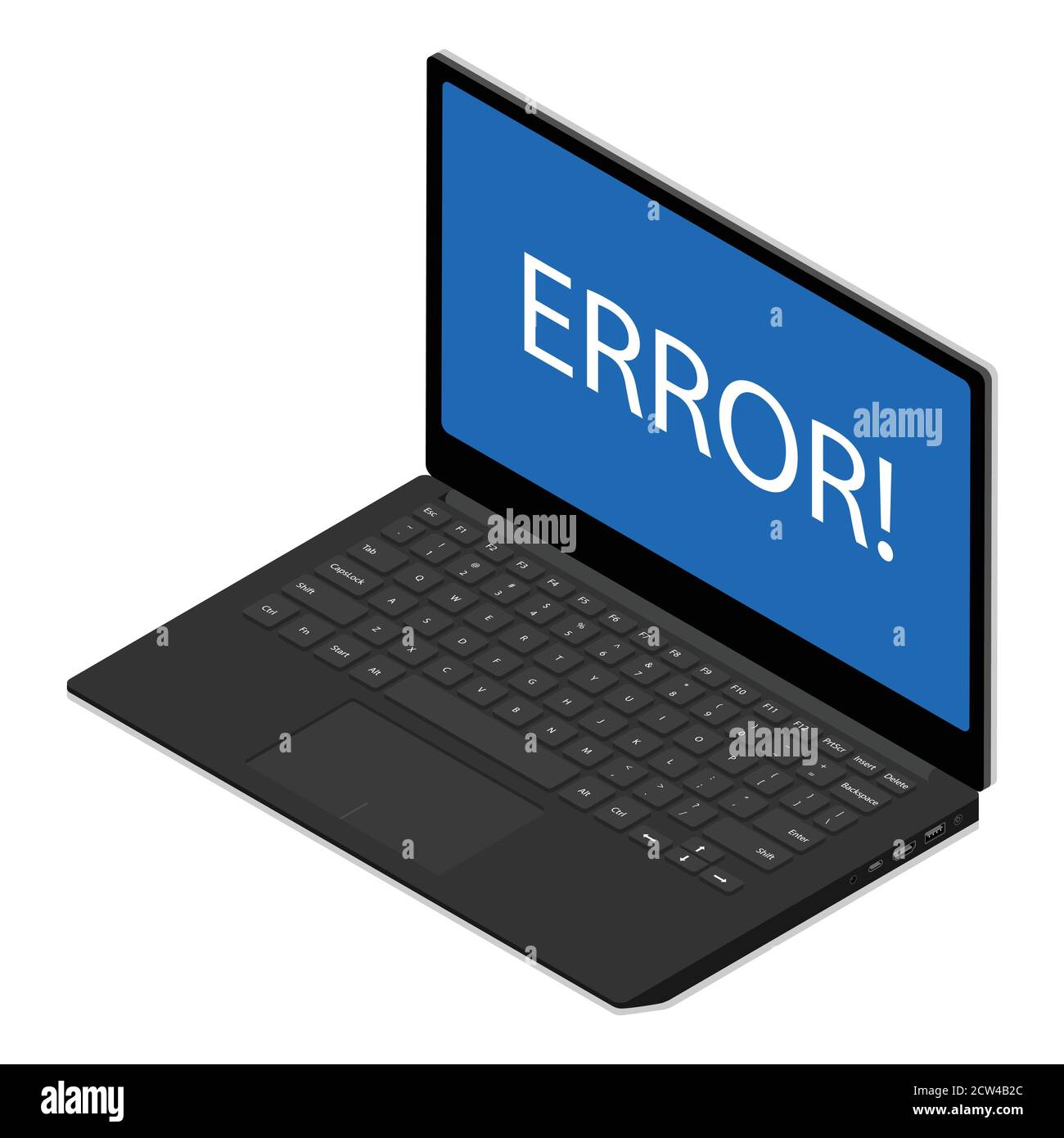 Windows-Betriebssystem-Fehlerwarnung auf Laptop-Bildschirm. Isometrische Ansicht. Vektor Stock Vektor