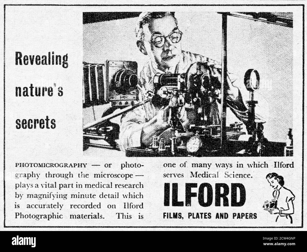 Ilford Magazine Werbung, Filme, Teller, Papiere Stockfoto