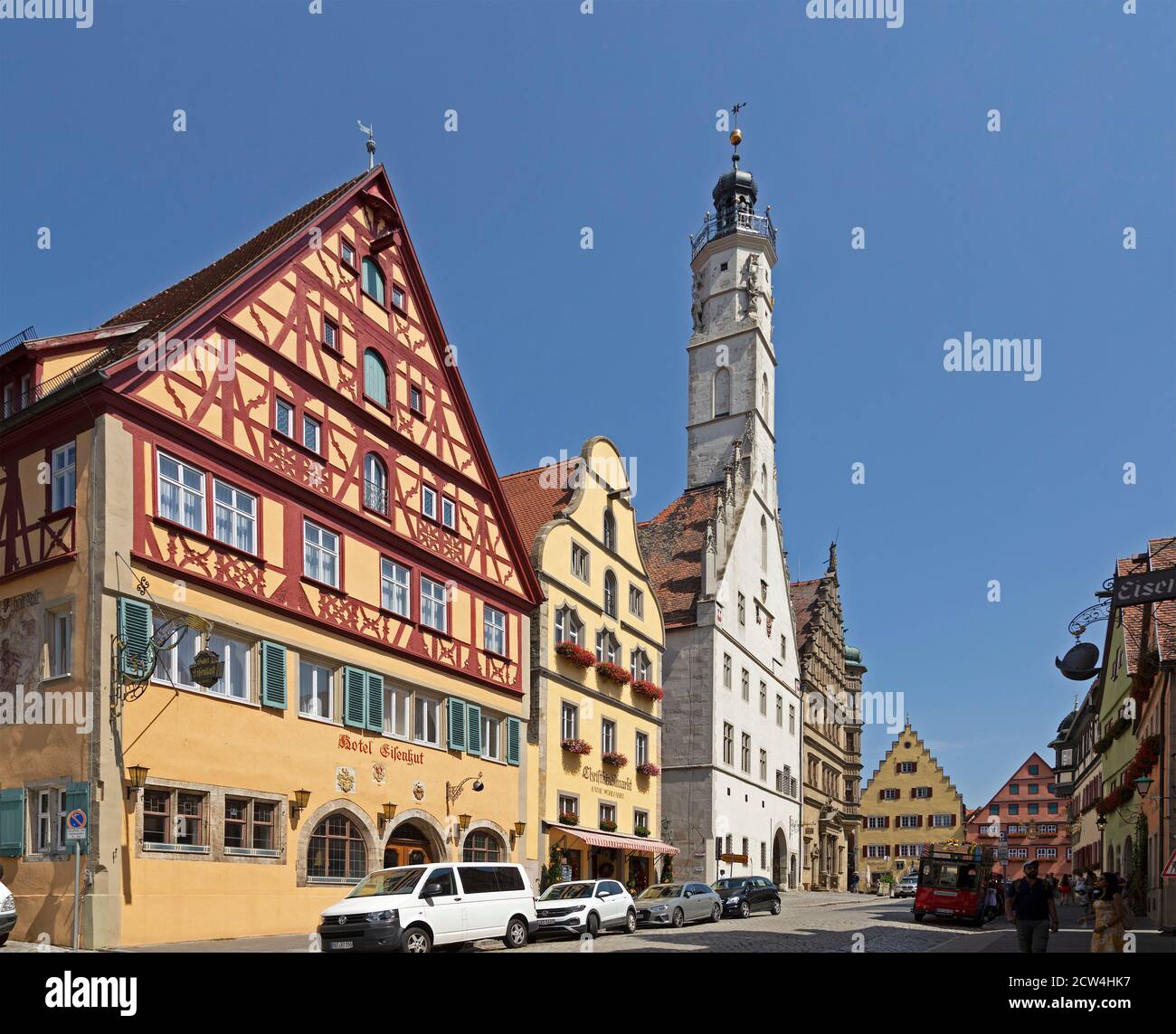 Herrngasse mit Rathaus, Altstadt, Rothenburg ob der Tauber, Mittelfranken, Bayern, Deutschland Stockfoto