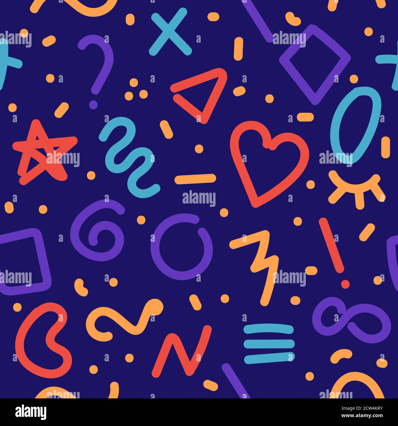 Memphis Doodle Hintergrund. Nahtloses Muster für Stoffdesign Stock Vektor