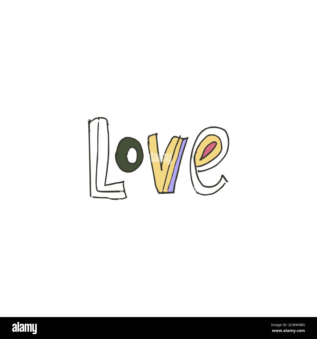 Handgezeichneter Text - Liebe. Typografie Vektor Beschriftung Illustration im Doodle Stil. Stock Vektor