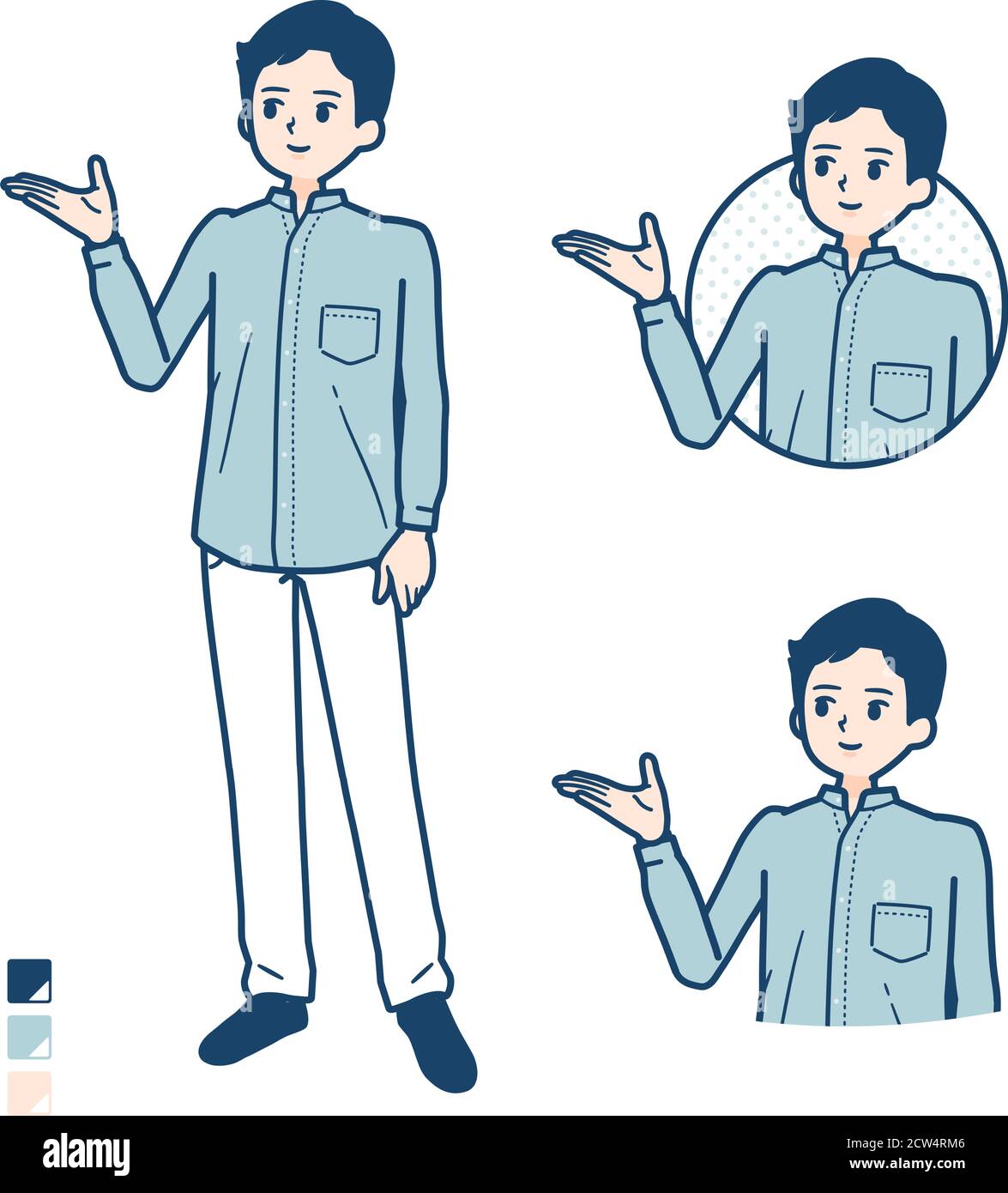 Mann in einem Schirtmit Erklärungsbild. Es ist Vektorgrafik, so ist es einfach zu bearbeiten. Stock Vektor