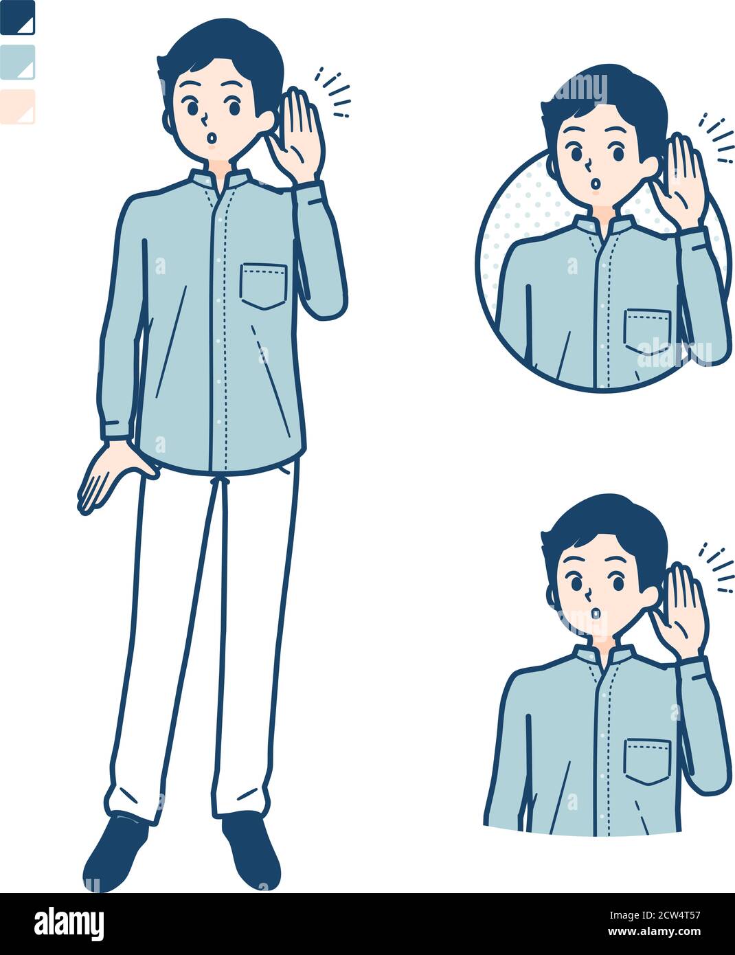 Mann in einem Schirtmit Listening Bilder. Es ist Vektorgrafik, so ist es einfach zu bearbeiten. Stock Vektor