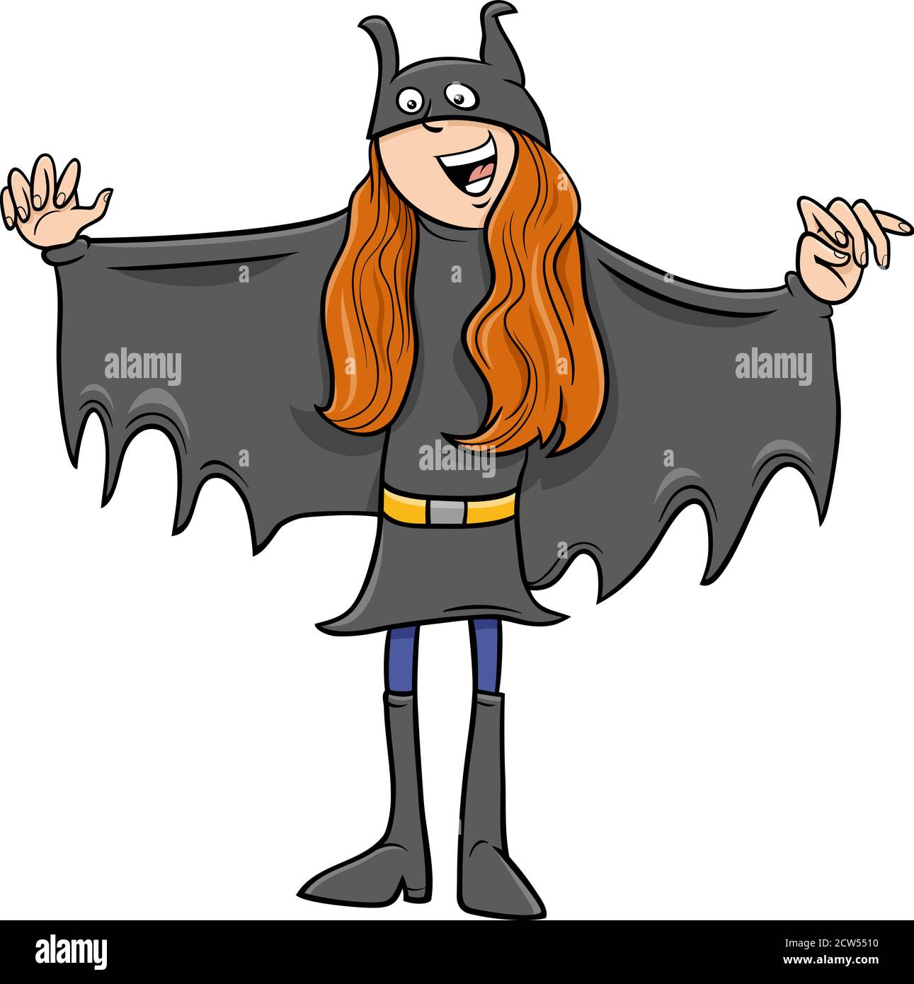Cartoon Illustration des Mädchens im Superhelden Kostüm auf der Halloween Party Oder Masked Ball Stock Vektor