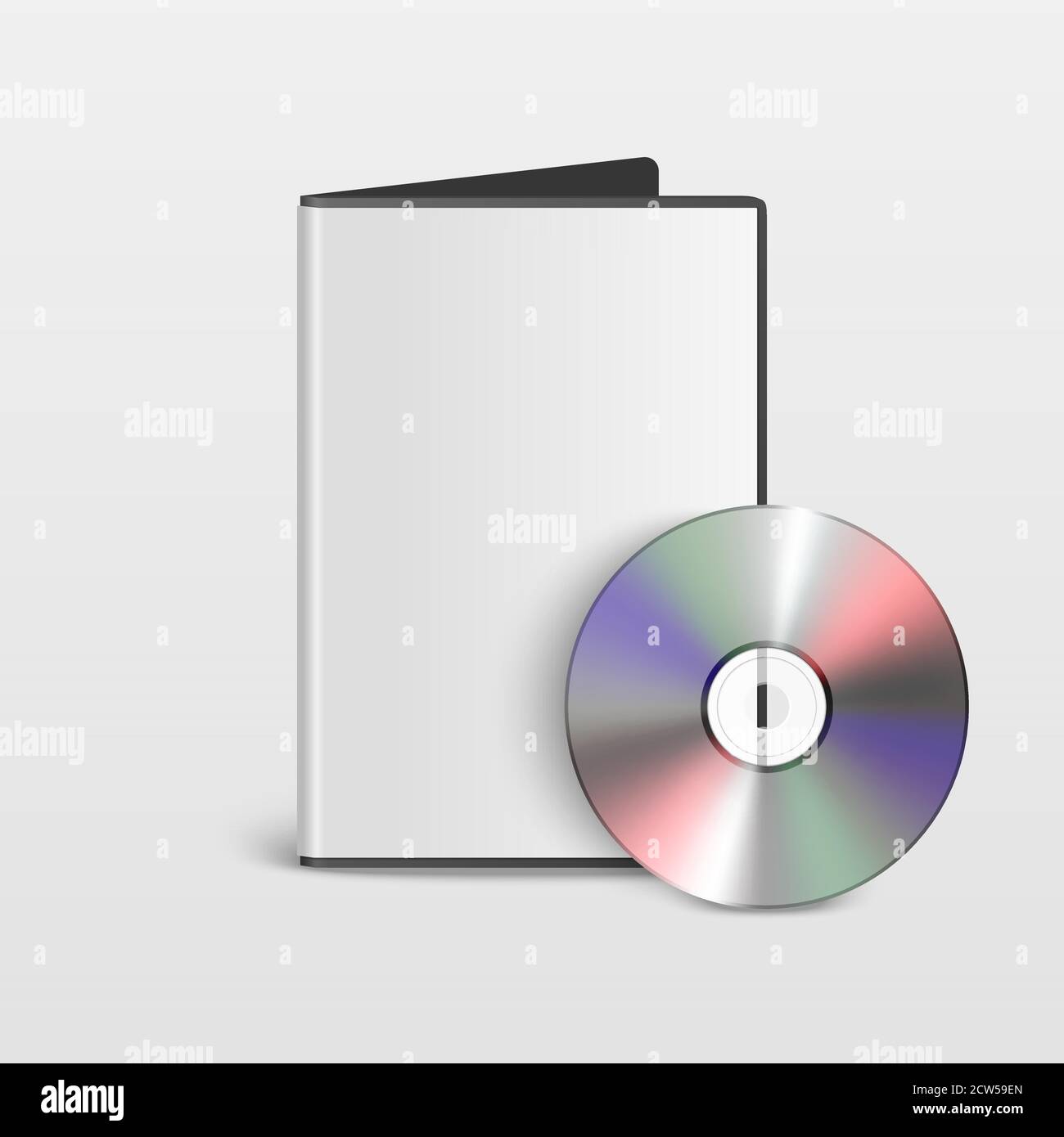 Vektor 3d realistisch geöffnete CD, DVD mit Cover Box Set Nahaufnahme isoliert auf weißem Hintergrund mit Reflexion. Designvorlage für Mockup. CD-Verpackung Stock Vektor