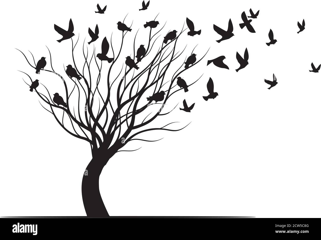 Form der Farbe Baum, Wind und herbstliche Blätter. Vektordarstellung. Pflanze im Garten. Stock Vektor